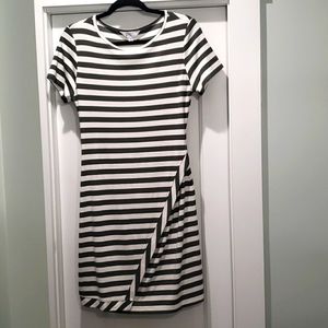Market & Spruce, Medium,Grey/White Striped, Wrap Dress